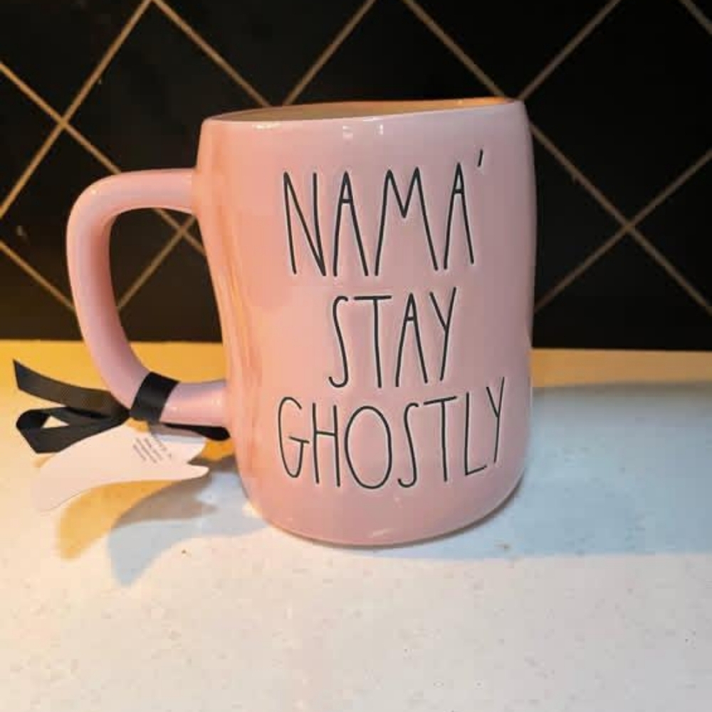 Namastay ghostly mug , pink ghost mug , meditating ghost mug